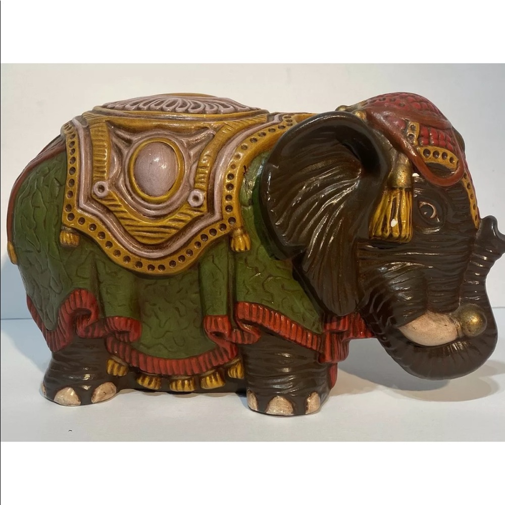 Elephant Vintage Arnels Ceramic Figurine Statue Hand Painted Decorated Colorful